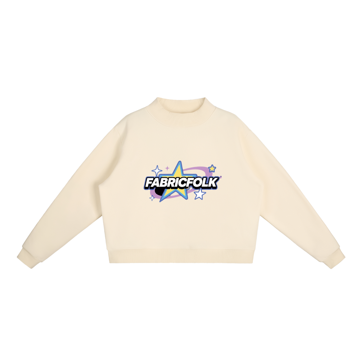 TheWorldIsYours-FabricFolk Essential Fleece Mock-Neck Crew Sweatshirt