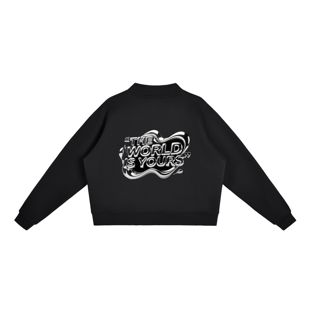 TheWorldIsYours-FabricFolk Essential Fleece Mock-Neck Crew Sweatshirt