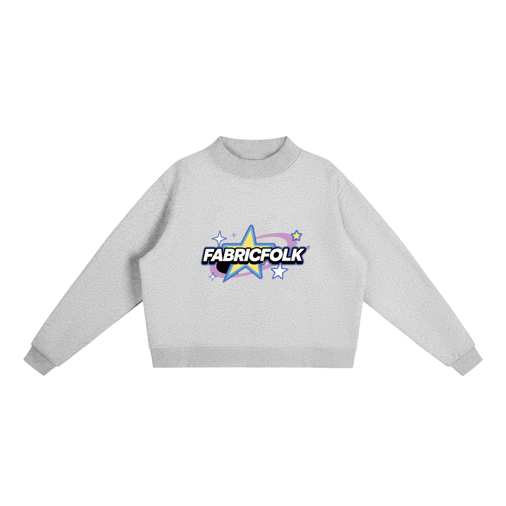TheWorldIsYours-FabricFolk Essential Fleece Mock-Neck Crew Sweatshirt