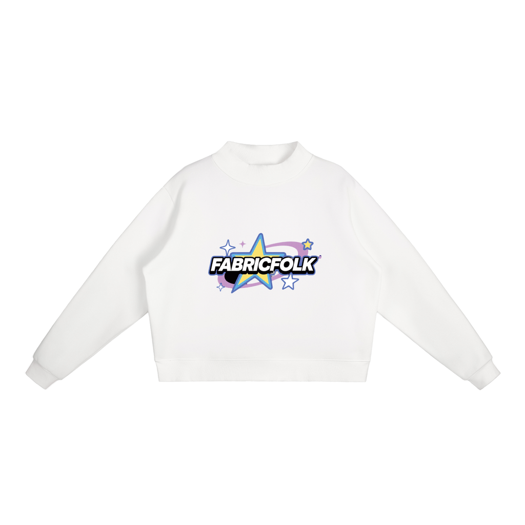 TheWorldIsYours-FabricFolk Essential Fleece Mock-Neck Crew Sweatshirt