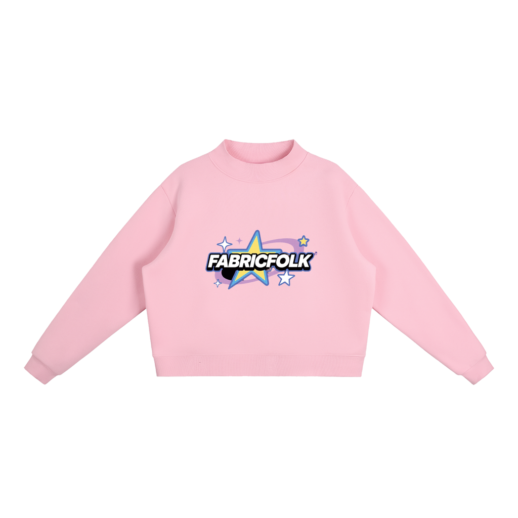 TheWorldIsYours-FabricFolk Essential Fleece Mock-Neck Crew Sweatshirt